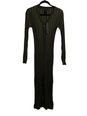 House of Harlow 1960 Olive Ribbed Button-Front Maxi Dress